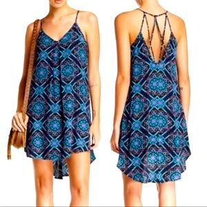 ASTR The Label Blue/Black Strappy Printed Geometric Dress Size Large